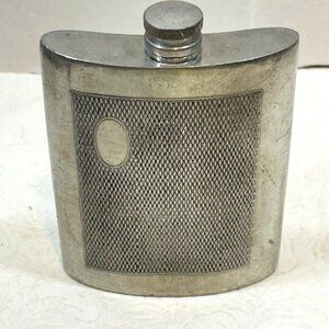 VTG Sheffield Rose English Pewter Hip 3 Oz. Drinking Curved Flask 3.25"x4.5"